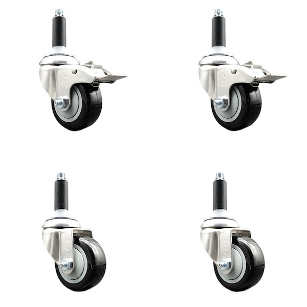 Service Caster 3.5 Inch 316SS Black Polyurethane Swivel 3/4 Inch Stem Caster Lock Brake, 2PK SS316TTLEX20S3514-PPUB-BLK-2-S-2-34 - main